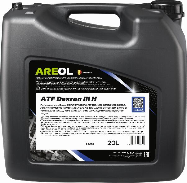 Areol AR099 - AREOL ATF DIII H (20L) масло трансм.для АКПП и ГУР! красн.\Dexron IID/IIE/IIIF/IIIG/IIIH www.biturbo.by