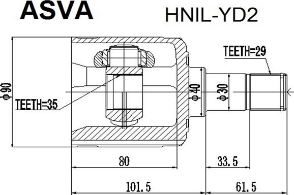 ASVA HNIL-YD2 - Шарнирный комплект, ШРУС, приводной вал www.biturbo.by