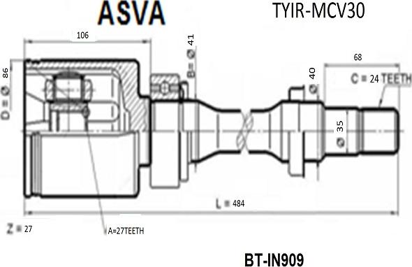 ASVA TYIR-MCV30 - Шарнирный комплект, ШРУС, приводной вал www.biturbo.by