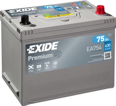 Exide EA754 - аккумуляторная батарея! 19.5/17.9 евро 75Ah 630A 270/173/222 CARBON BOOST\ www.biturbo.by