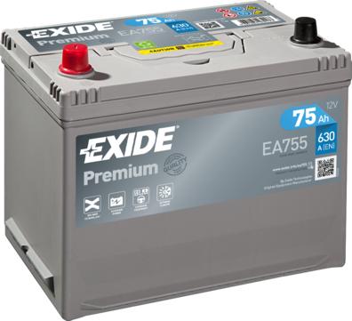 Exide EA755 - аккумуляторная батарея! 19.5/17.9 рус 75Ah 630A 270/173/222 CARBON BOOST\ www.biturbo.by