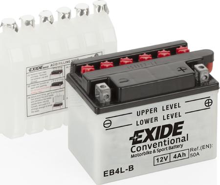 Exide EB4L-B - аккумуляторная батарея! евро 4Ah 50A 120/70/95 moto сухозар. с упаков. электролита\ www.biturbo.by