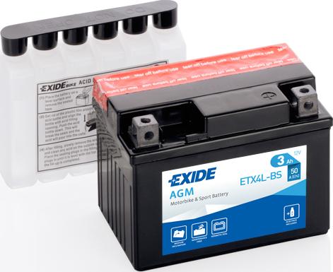 Exide ETX4L-BS - ETX4L-BS_аккумулятор! евро 3Ah 50A 115/70/85 moto AGM сухозар. с упаковкой электролита www.biturbo.by