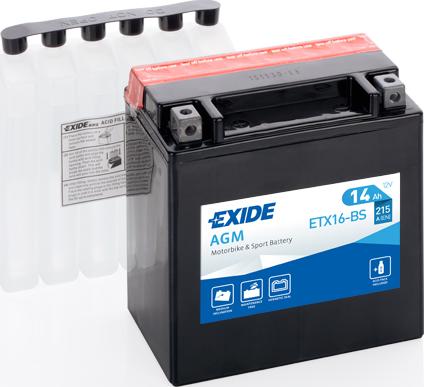 Exide ETX16-BS - EXIDE ETX16-BS_аккумулятор рус 14Ah 215A 15090160 moto AGM сухозар. с упаковкой электролита www.biturbo.by