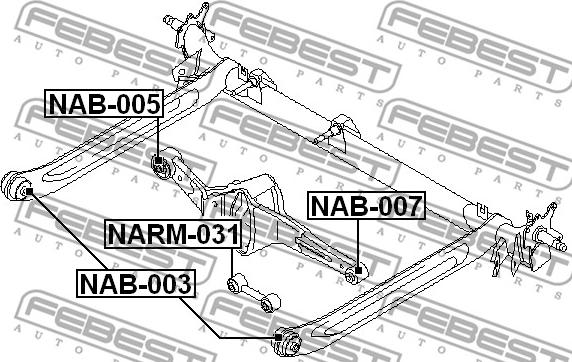 Febest NAB-003 - сайлентблок зад. балки!\ Nissan Almera N15 95-00/ Primera P11/WP11 95>/Maxima A32 94-00 www.biturbo.by