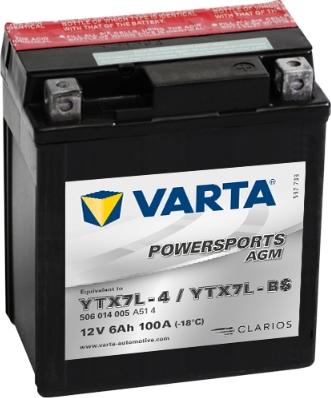 Varta 506014005A514 - Аккумуляторная батарея 6Ah Varta 12V 506 014 005 A514 AGM www.biturbo.by