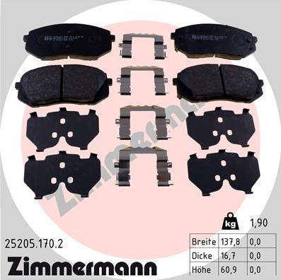 Zimmermann 25205.170.2 - Тормозные колодки, дисковые, комплект www.biturbo.by